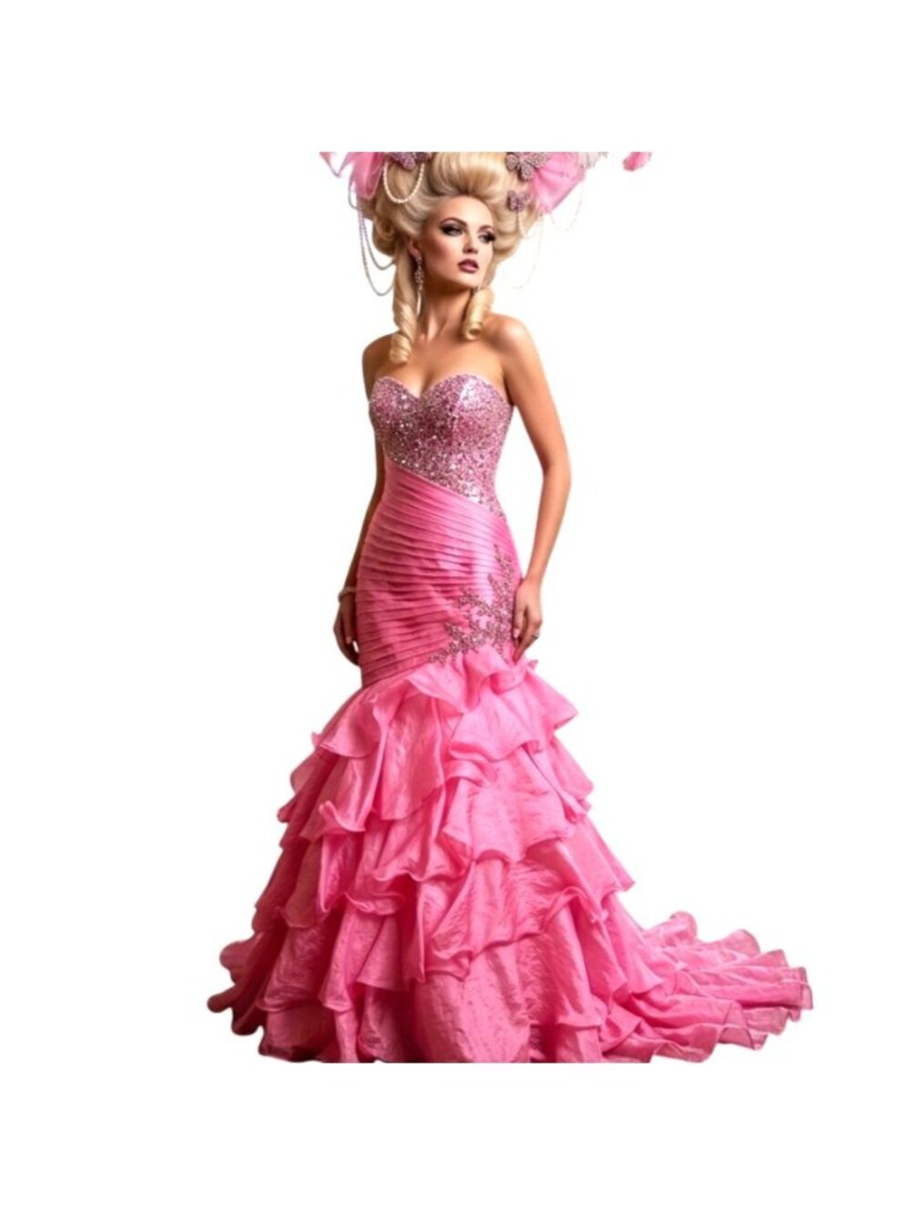 VTG Night Moves Jeweled Mermaid Gown 2 Ruffle Prom Barbiecore Pageant Y2K